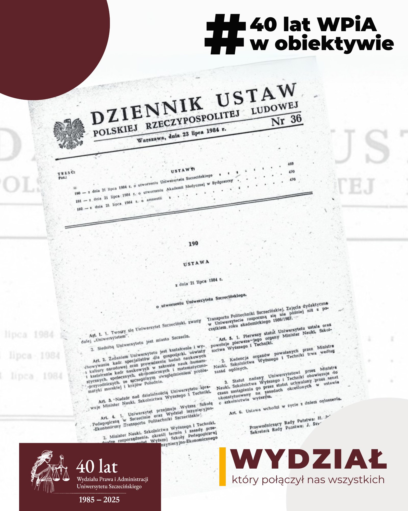 #40 lat WPiA US w obiektywie – kronika zdjęć Wydziału Prawa i Administracji US
