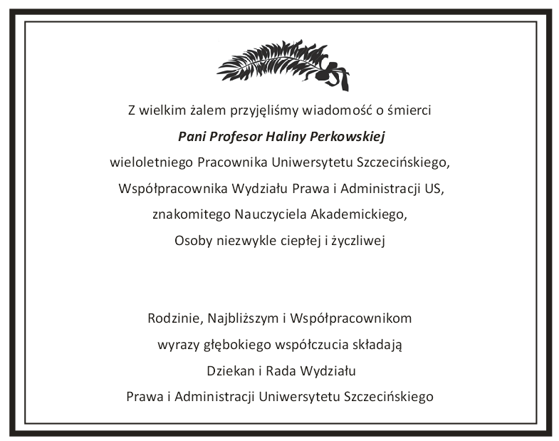 Kondolencje - Prof. H. Perkowska