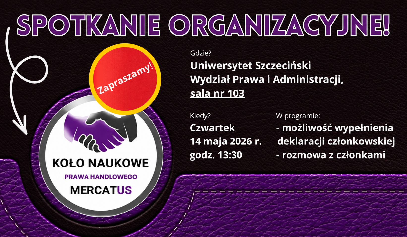 Spotkanie organizacyjne Koła Naukowego Prawa Handlowego „MercatUS”