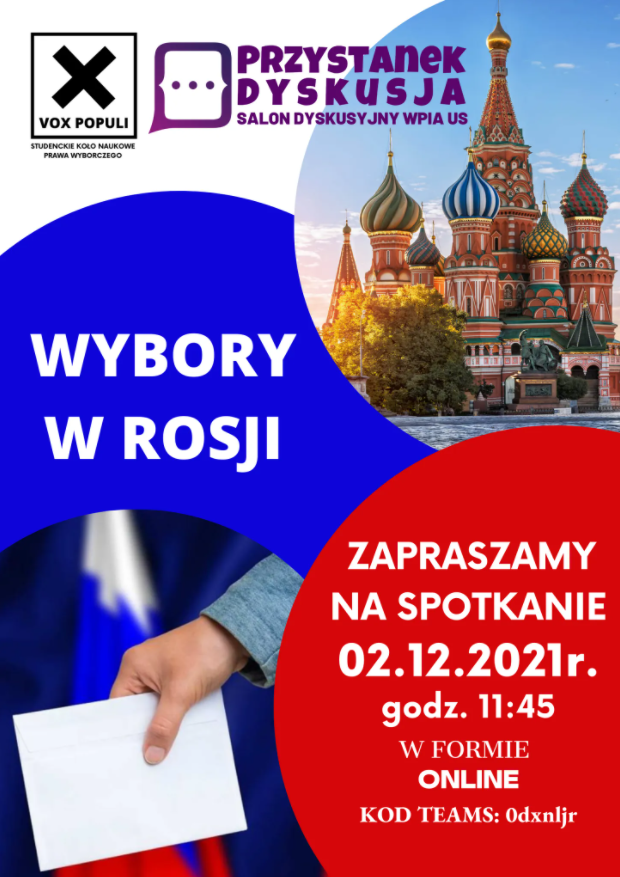 Spotkanie SKNPW „Vox Poluli” oraz Przystanku Dyskusja – „Wybory w Rosji”  (2 XII 2021 r.)