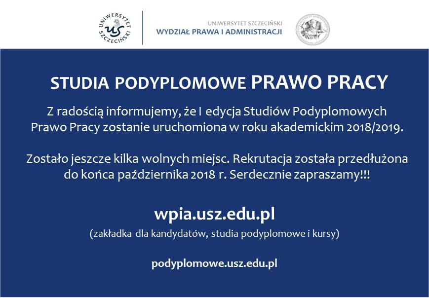 Studia podyplomowe Prawo pracy – informacja o utworzeniu kierunku w r.a. 2018/2019
