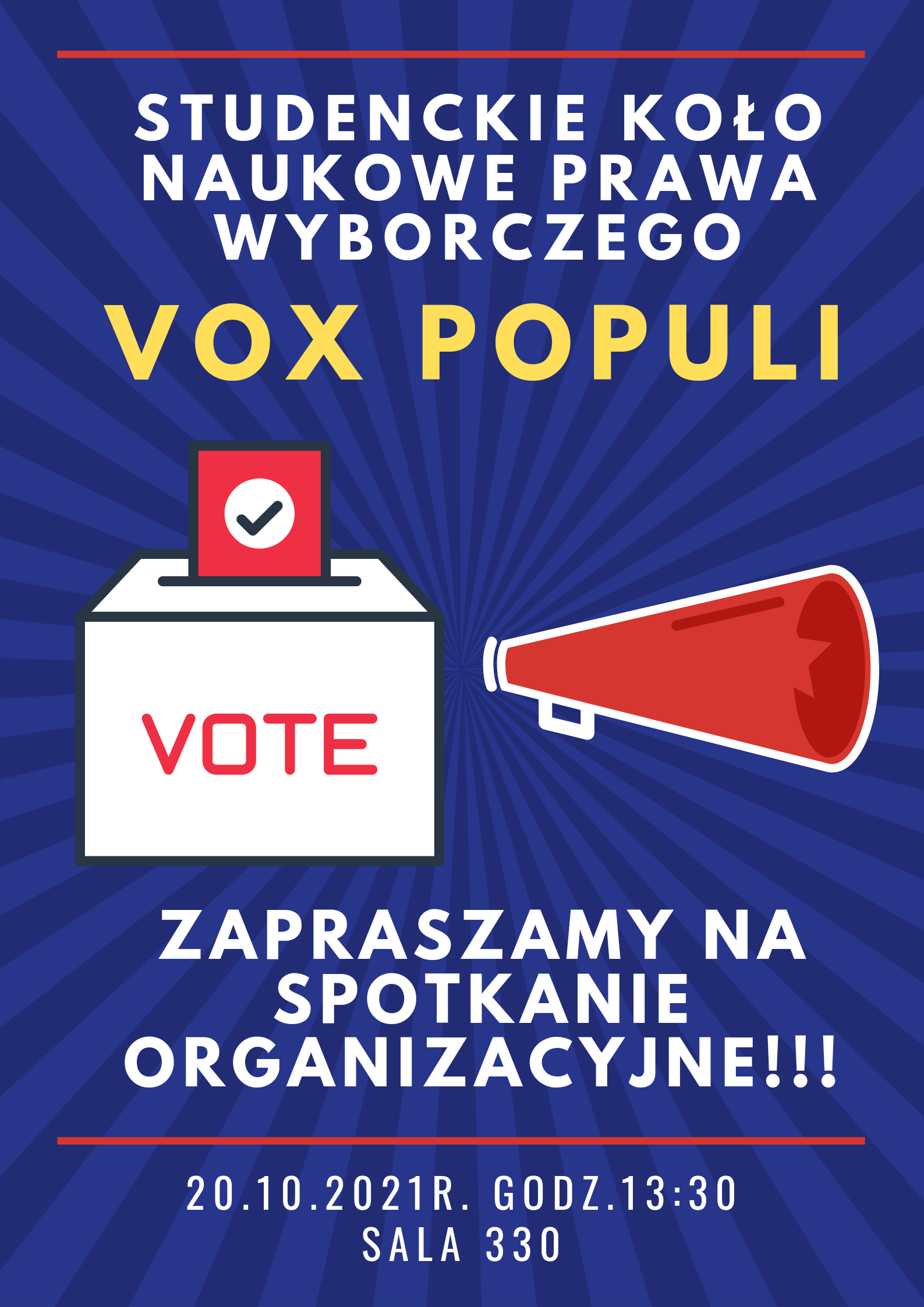 Zaproszenie na spotkanie Koła Naukowego Prawa Wyborczego „Vox Populi” – 20 października br. (środa)