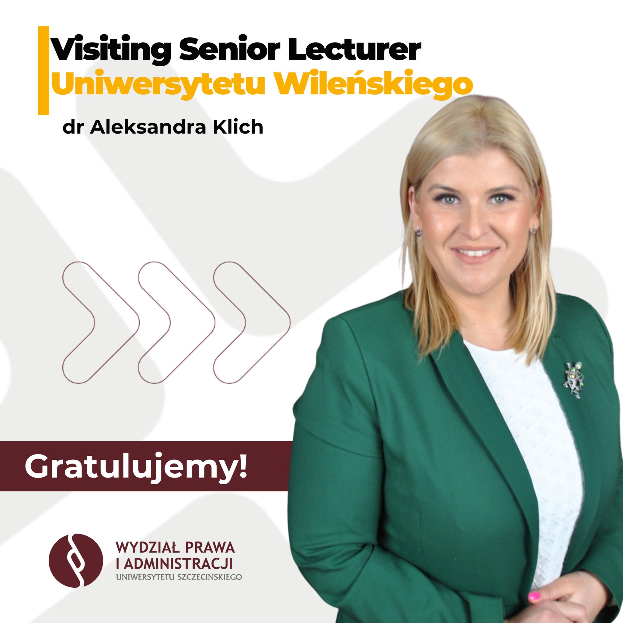 Powołanie dr Aleksandry Klich na stanowisko Visiting Senior Lecturer na Uniwersytecie Wileńskim
